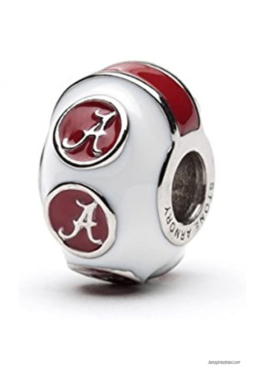 University of Alabama Bead Charm | White Stainless Steel Charm | Alabama Crimson Tide Gift | Fits Most Popular Charm Bracelets