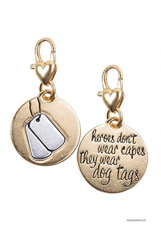 Amanda Blu Gold 2-Tone Dog Tags Charm True Hero | Heroes Don't Wear Capes They Wear Dog Tags | Women