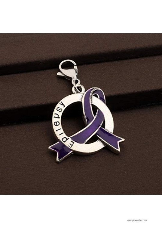 Epilepsy Purple Ribbon Clip-on Charm/Necklace Epilepsy Awareness Gift Purple Awareness Epilepsy Survivor Jewelry