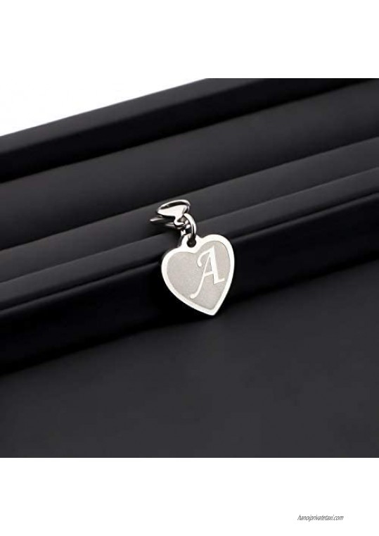 FAADBUK Initial Letter A-Z Alphabet Heart Charm for Bracelet Necklace Keychain Initial Stainless steel Clasp Clip on Charm