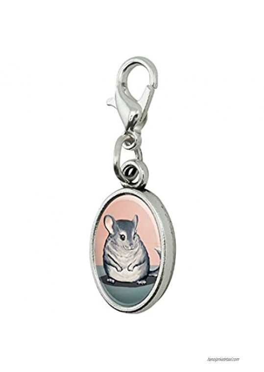 GRAPHICS & MORE Cute Chinchilla Antiqued Bracelet Pendant Zipper Pull Oval Charm with Lobster Clasp