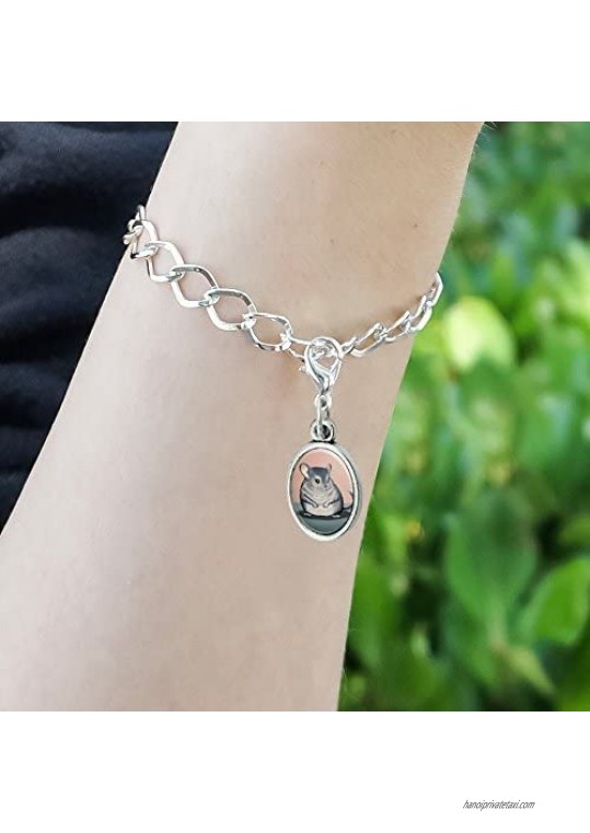 GRAPHICS & MORE Cute Chinchilla Antiqued Bracelet Pendant Zipper Pull Oval Charm with Lobster Clasp