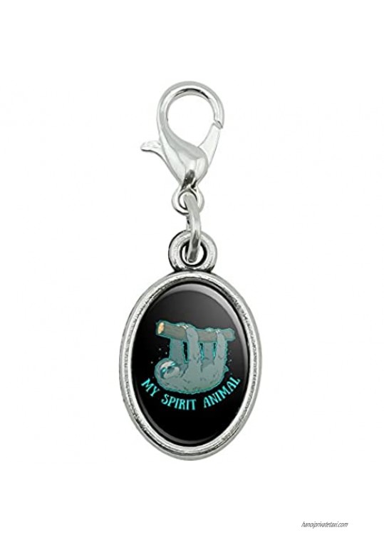 GRAPHICS & MORE My Spirit Animal is a Sloth Antiqued Bracelet Pendant Zipper Pull Oval Charm with Lobster Clasp