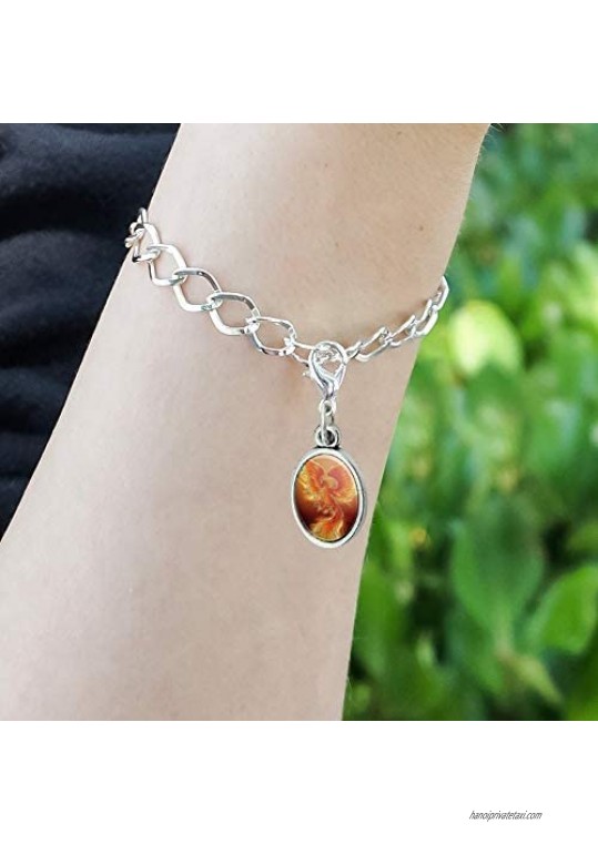 GRAPHICS & MORE Phoenix Rising from The Flames Antiqued Bracelet Pendant Zipper Pull Oval Charm with Lobster Clasp