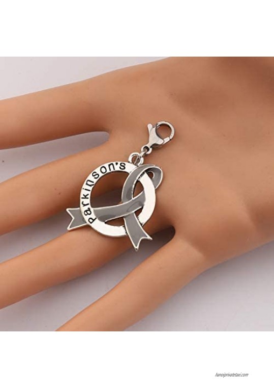 LBSBO Parkinson's Awareness Grey Ribbon Clip-on Charm/Necklace Parkinsons Awareness Gift Gray Awareness Parkinsons Survivor Jewelry