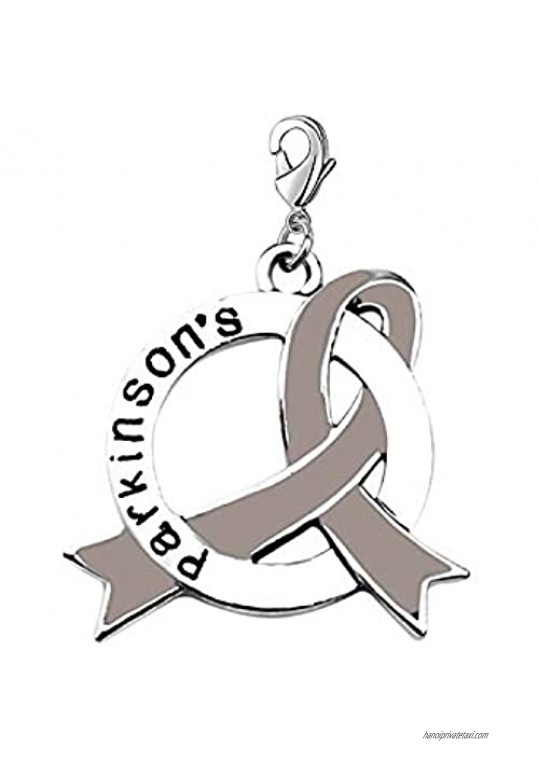 LBSBO Parkinson's Awareness Grey Ribbon Clip-on Charm/Necklace Parkinsons Awareness Gift Gray Awareness Parkinsons Survivor Jewelry