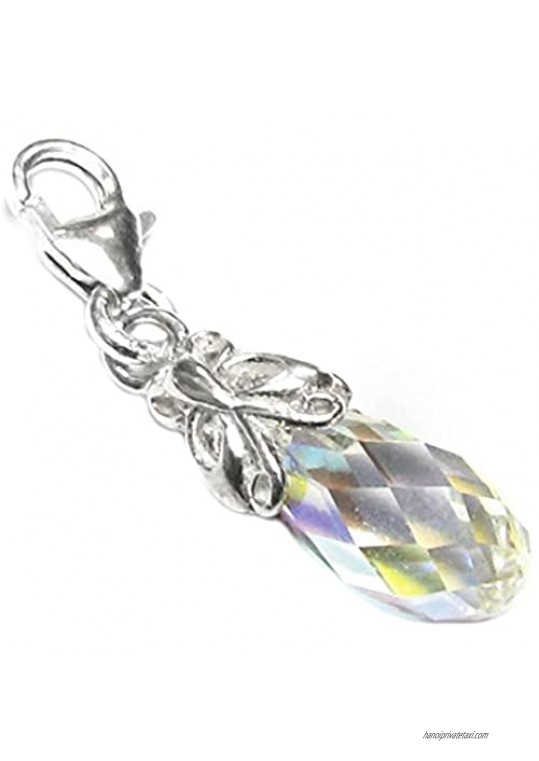 Queenberry Swarovski Elements Crystal Teardrop Sterling Silver Butterfly European Style Clasp Charm