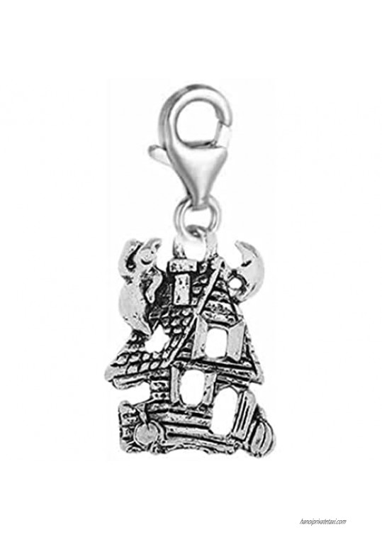 Sexy Sparkles Halloween Haunted Ghost House Charm for European Clip on Jewelry with Lobster Clasp