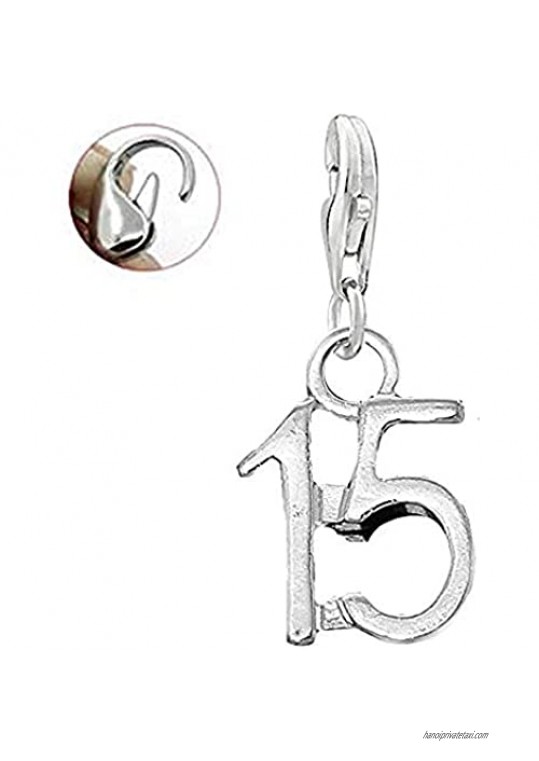 Sexy Sparkles Number 15 45 55 Clip on Pendant Charm for Bracelet or Necklace to Choose Your Number