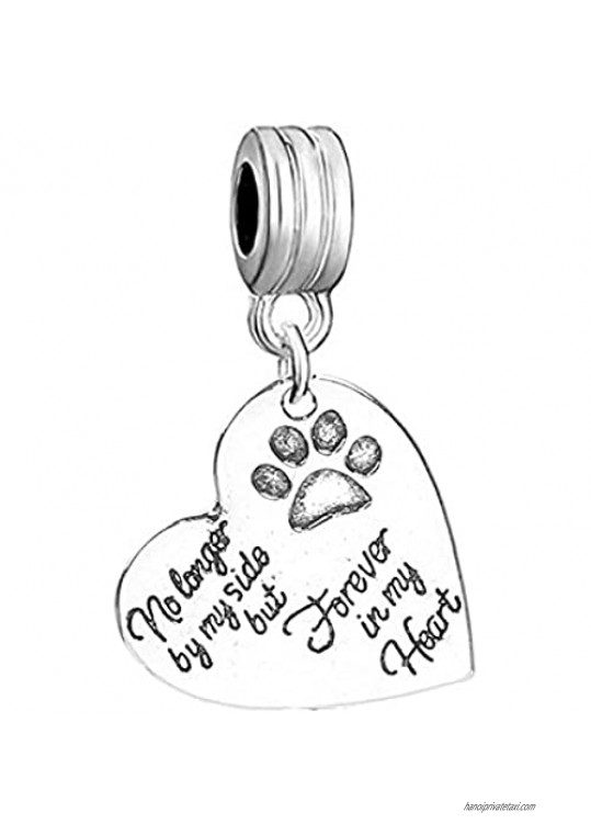 Sexy Sparkles Pet Memorial Charm No Longer by My Side but Forever in My Heart European Spacer Dangling Compatible Charm