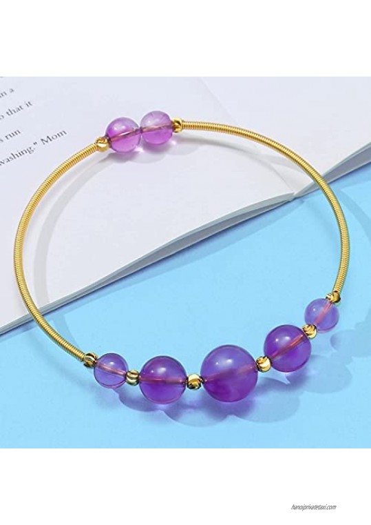 2-3 Pcs Reiki Healing Crystal Gemstone Beaded Bracelet Set 14K Gold Plated Cuff Bracelets for Women