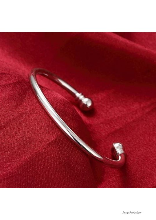 925 Sterling Silver Bangle Bracelet Adjustable Cuff Bangle Bracelet Fashion Simple Open Bangles Two Bead Cuff Jewelry for Men Women