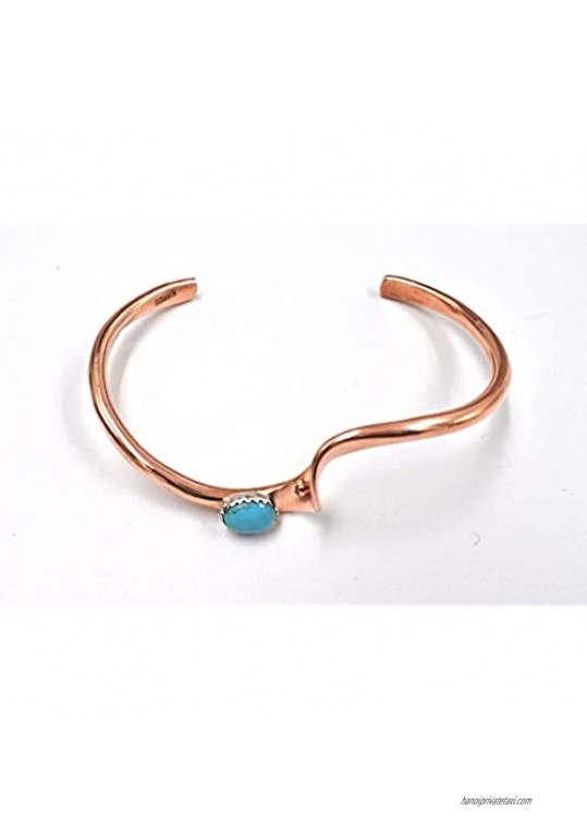 All Tribe Silver Copper Turquoise Stone Bracelet for Women Authentic Navajo Native American Sz 6.25-6.75