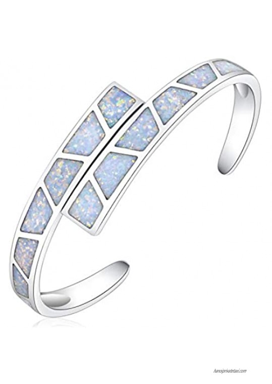 ALoveSoul Opal Bracelet - White Opal Jewelry for Women Birthstone Stitching Bracelets Gemstone Cuff Bracelet