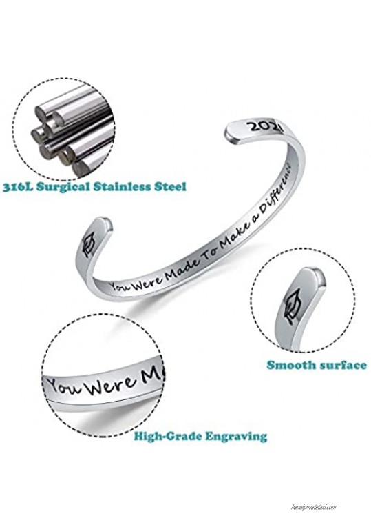 AryaHozel Graduation Gifts for Her 2021 Inspirational Bracelet for Women High School College Grad Presents Motivational Stainless Steel Jewelry Personalized Graduation Friendship Gifts for Women Girls