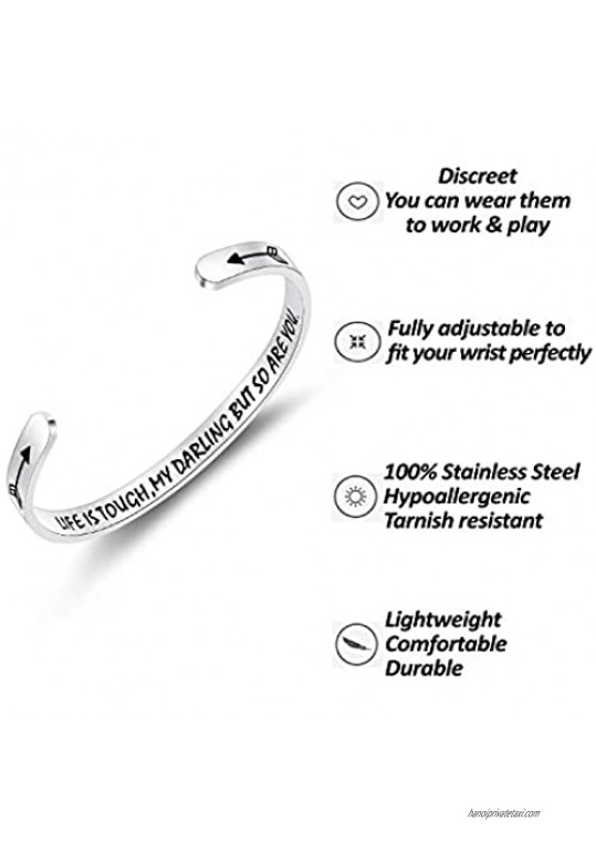 BESTTERN Inspirational Bracelet Cuff Bangle Best Friend Sister Gift Mantra Quote Stainless Steel Engraved Motivational Jewelry for Women Daily Reminder by SAM & Lori