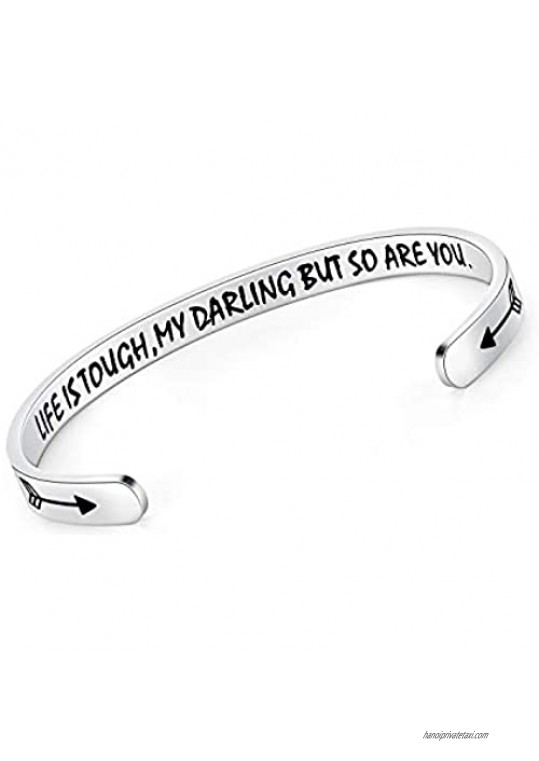 BESTTERN Inspirational Bracelet Cuff Bangle Best Friend Sister Gift Mantra Quote Stainless Steel Engraved Motivational Jewelry for Women Daily Reminder by SAM & Lori