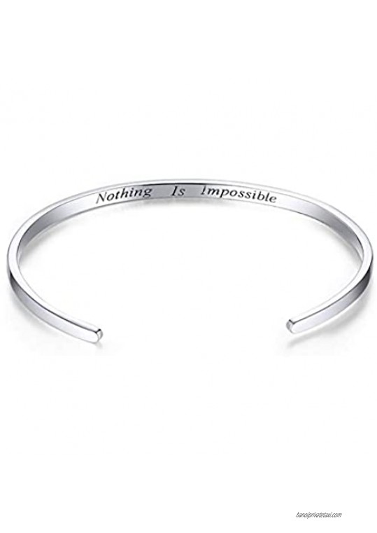 BISAER Inspirational Bracelet Mantra Cuff Bangle 925 Sterling Silver Engraved Motivational Friendship Personalized Encouragement Jewelry Gift for Women Teen Girls