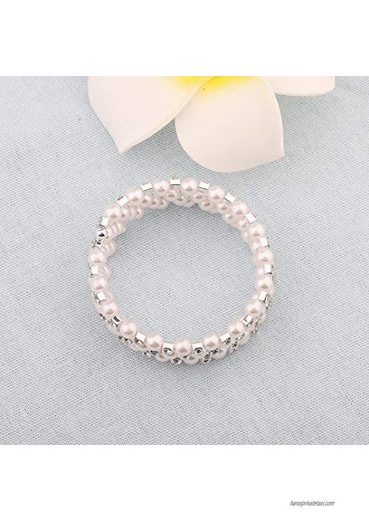 bobauna Multilayer Pearl Rhinestone Wrap Cuff Bracelet Wedding Party Jewelry Gift for Bridal Bridesmaid