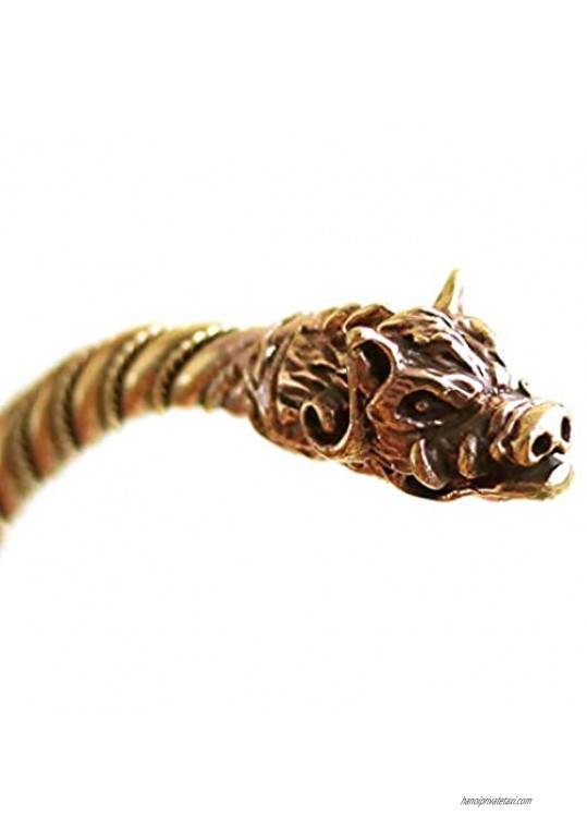 Bronze Norse Viking Boar Head Twisted Cable Bangle Cuff Bracelet Arm Ring Pagan Jewelry