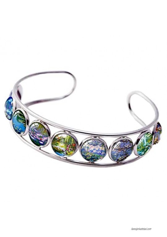 Cuff Bracelet Art Pattern Under Glass Dome Jewelry Handmade