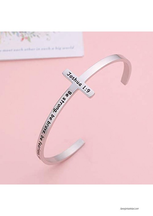 DianaSu Christian Cross Bracelets as Motivational Gifts for Womes Daughters Girls Teenagers Moms - Inspirational Faith Hope Love Religious Cuff Bangle with Engraved Bible Verse