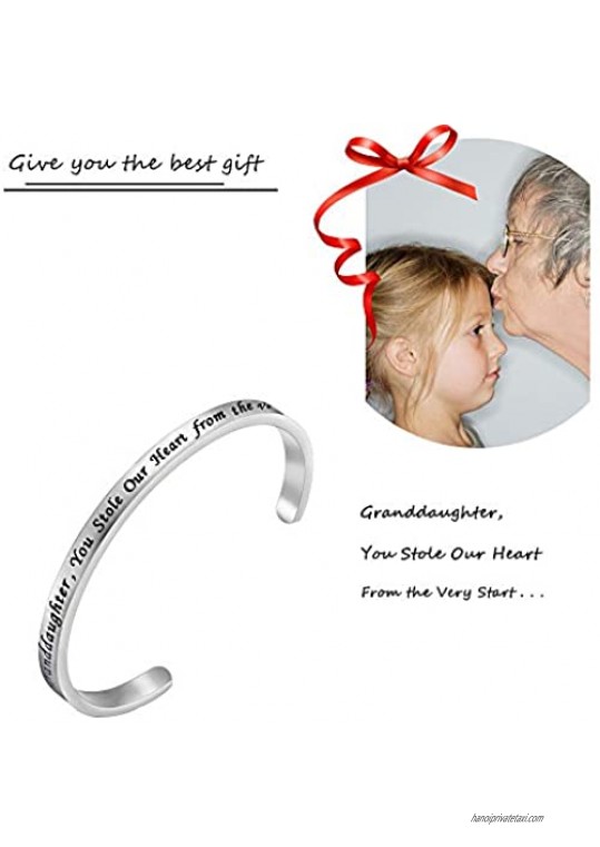 FEELMEM Granddaughter Bracelet Granddaughter You Stole Our Heart from The Very Start Cuff Bangle Gift for Granddaughter Family Jewelry