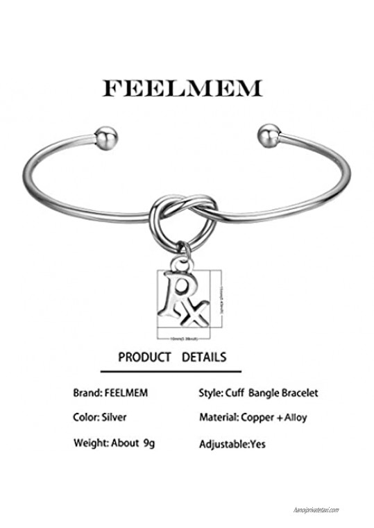 FEELMEM Rx Pharmacist Pharmacy Bracelet Love Knot Bangle with RX Symbol Charm Bracelet Graduation Gift
