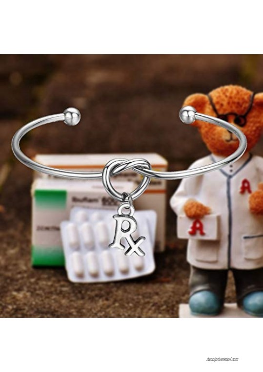 FEELMEM Rx Pharmacist Pharmacy Bracelet Love Knot Bangle with RX Symbol Charm Bracelet Graduation Gift