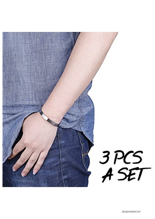 Finrezio 3 PCS 8MM Stainless Steel Plain Polished Finish Cuff Bangle Bracelets Set for Men Women
