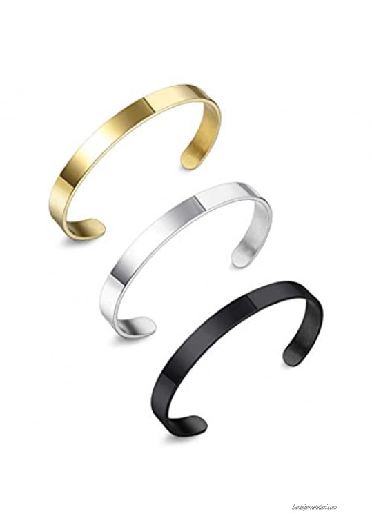 Finrezio 3 PCS 8MM Stainless Steel Plain Polished Finish Cuff Bangle Bracelets Set for Men Women