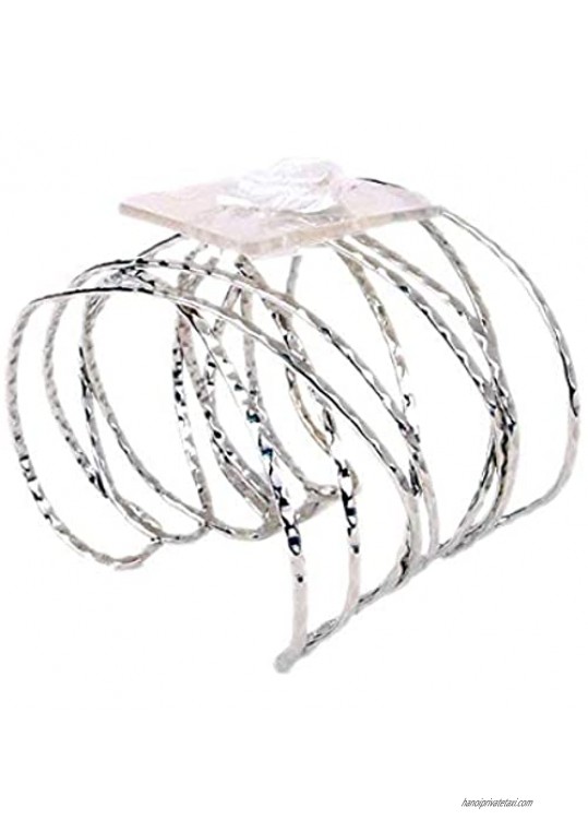 Floral Corsage Bracelet - Hammered Faux Silver - Nina Cuff