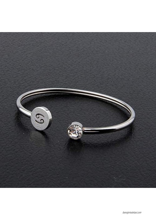 HOLLP Birthday Gift Zodiac Sign Cuff Bracelet with Clear Birthstone Zodiac Bracelets for Women Girls