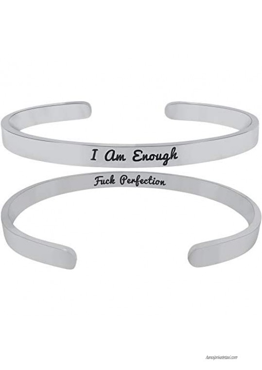 ''I Am Enough F-K Perfection'' Inspirational Mantra Sayings Cuff Band Bracelet Gifts for Women Positive Message Bracelet Encouragement Jewelry Gifts Women's Motivational Gifts