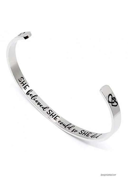 Inspirational Cuff Bracelets for Women Friend Sister Mom Grandma Stainless Steel with Gift Box