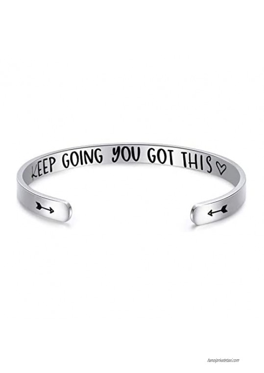 Inspirational Gifts for Women Cuff Bracelets Mantra Quote Keep Going You Got This Motivational Friendship Gift Encouragement Best Friend Jewelry Bracelet