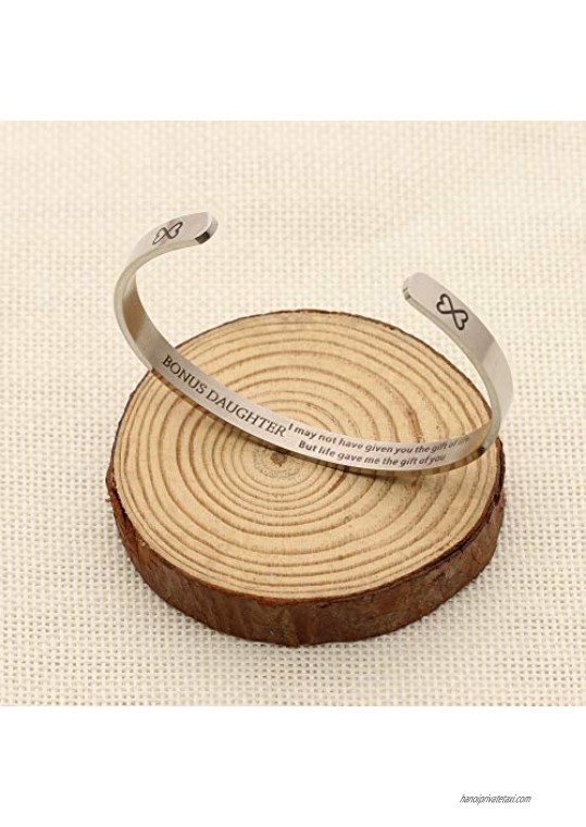 JQFEN Cuff Bracelet for Bonus Daughter -I May Not Have Given You The Gift of Life But The Life Gave Me The Gift of You -Women's Bracelet Bangle