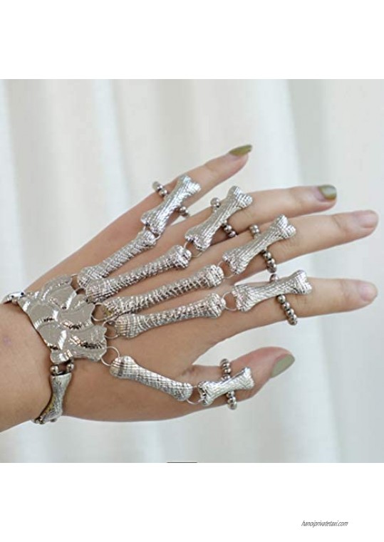 KESYOO Halloween Skull Skeleton Finger Bracelet with Ring Metal Skull Hand Wristband Skeleton Hand Bracelet Women Jewelry for Halloween Costume Accessory