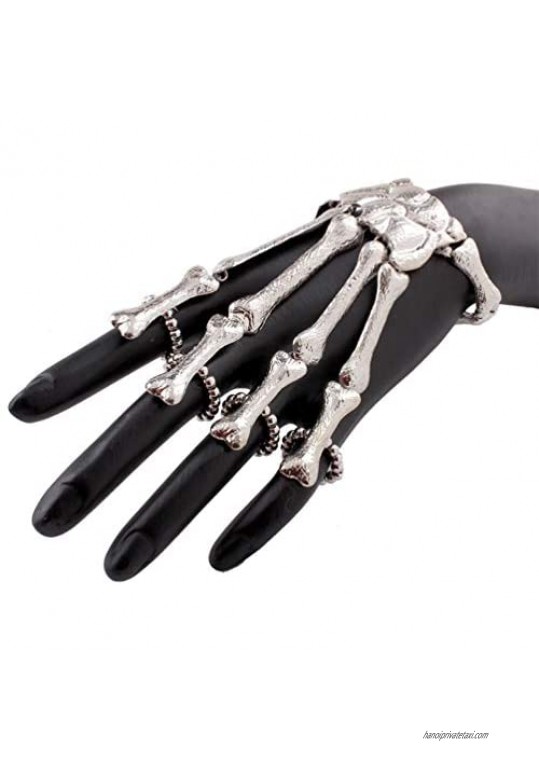 KESYOO Halloween Skull Skeleton Finger Bracelet with Ring Metal Skull Hand Wristband Skeleton Hand Bracelet Women Jewelry for Halloween Costume Accessory