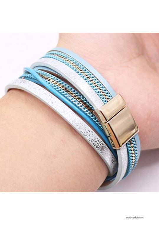 KSQS Tree of Life Leather Multi-Layer Wraps Bracelet Boho Wide Buckle Wristband Bangle Braided Cuff Bracelets for Women