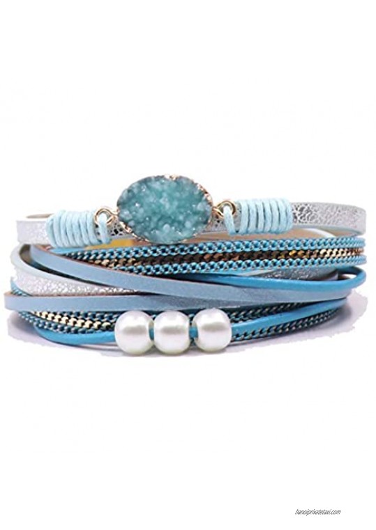 KSQS Tree of Life Leather Multi-Layer Wraps Bracelet Boho Wide Buckle Wristband Bangle Braided Cuff Bracelets for Women