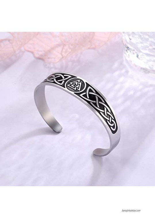 LUSSO Celtic Knot Magnetic Therapy Bracelet Stainless Steel Cuff Bangle Vintage Symbol Norse Amulet Health Care Jewelry for Women Men