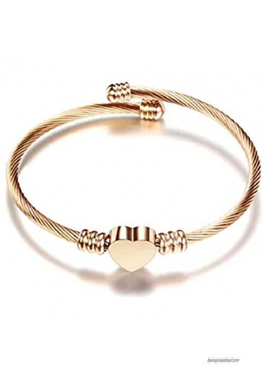 MiniJewelry Heart Bracelet for Women Girls Stainless Steel Cuff Bracelet Friendship Bracelets BFF  Adjustable Gold Cuff  Silver Cuff  Rose Gold Cuff