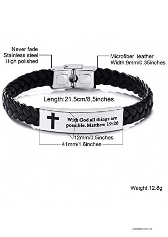 MPRAINBOW Christian Gifts for Men Women Inspirational Religious Bracelets-Cross Jesus God Scripture Bracelet Bible Verse Personalized Mantra Quotes Engraved Jewelry Braided Leather Cuff Bracelet