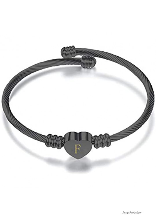 MZC Jewelry Initial Letter Cuff Bracelet Love Heart Black/Silver/Gold/Expandable Bracelet Alphabet Name Cuff Bangle Bracelets for Women Girls