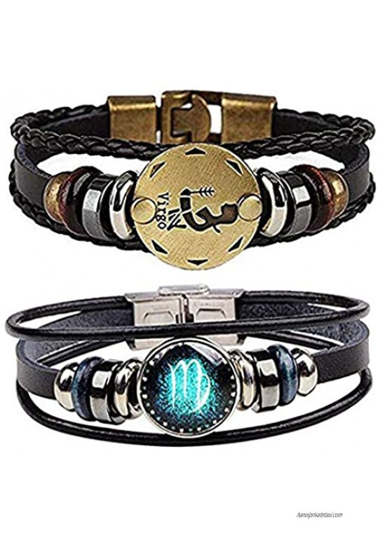 NIGHTCRUZ Constellation Braided Rope Bracelet - Punk Alloy Leather Bracelet - Hand Woven Braided Rope Bracelet Punk Chain Cuff 2 PCS