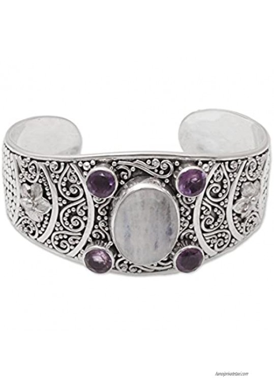 NOVICA Multi-Gem Moonstone .925 Sterling Silver Cuff Bracelet 'Misty Bouquet'