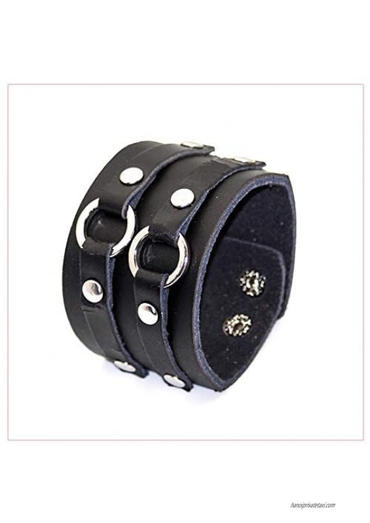 Nsitbbuery Hip Hop Alloy Cuff Wristband Wide Leather Bracelet