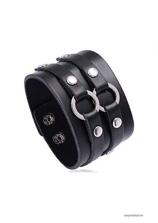 Nsitbbuery Hip Hop Alloy Cuff Wristband Wide Leather Bracelet