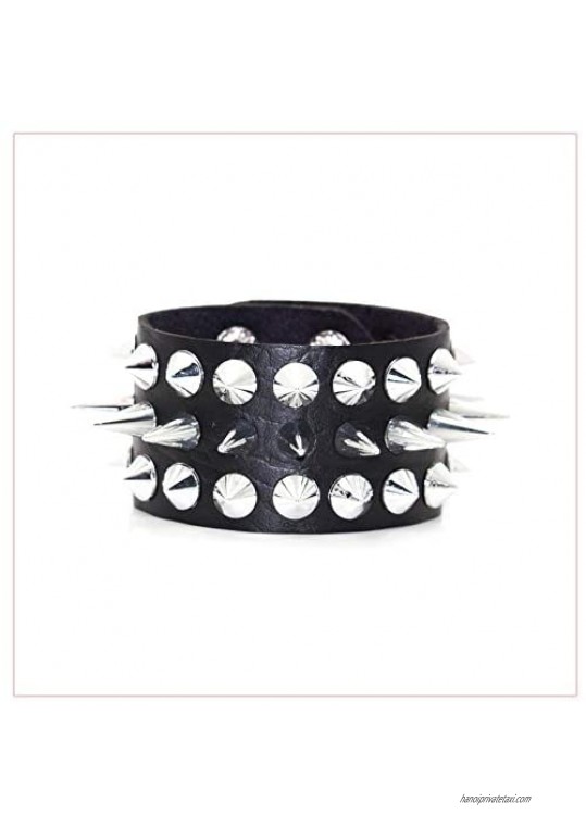 Nsitbbuery Punk Rivet Bracelet Spike Wide Leather Wristband Bracelet
